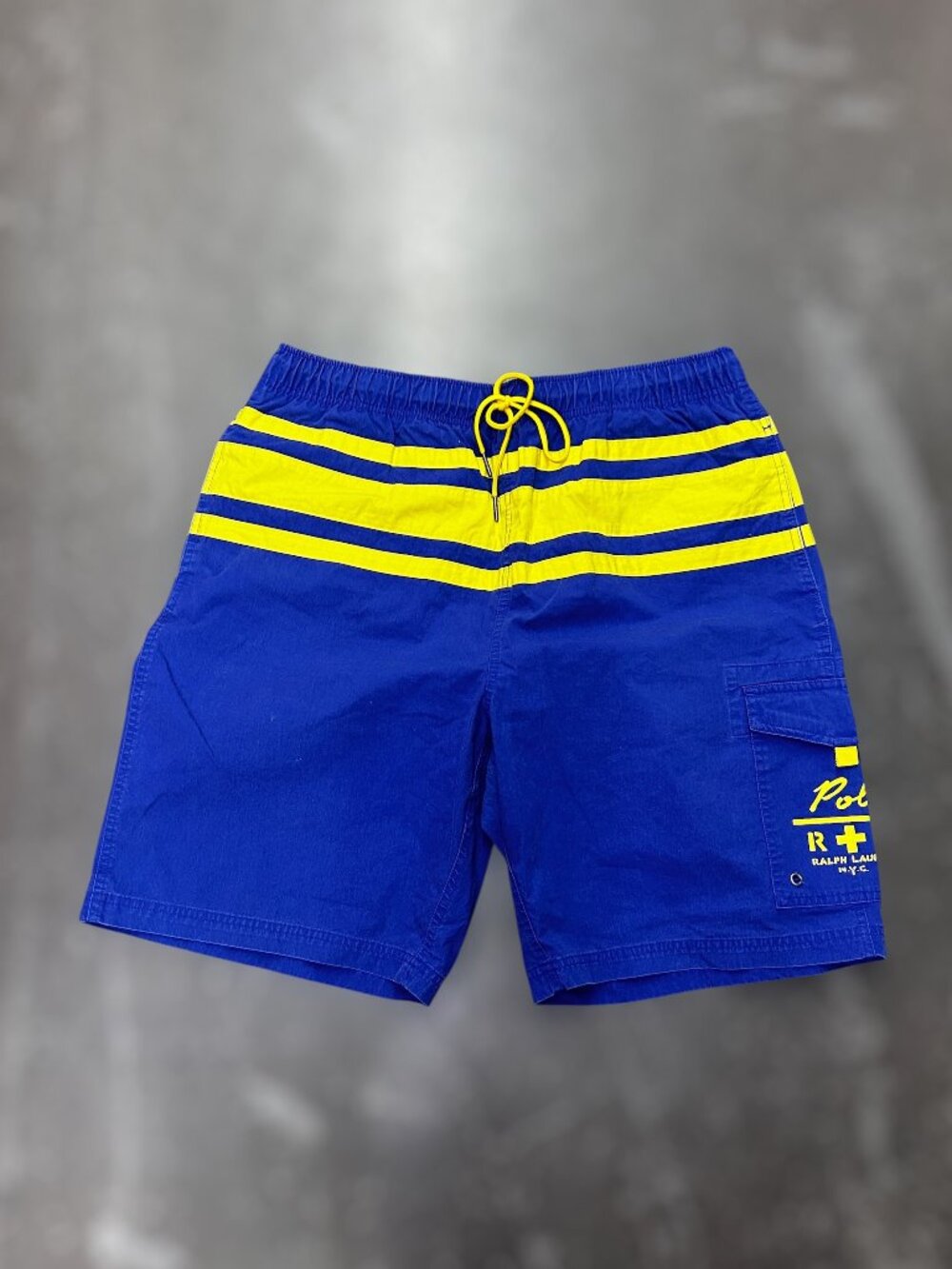 Polo Ralph Lauren RL+ swim trunks size L blue yellow striped board shorts